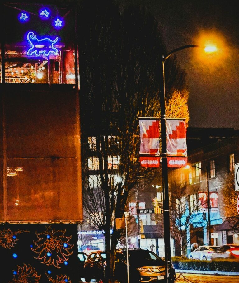 A street shot up Cambie Street in Vancouver with Vij's Restaurant in view.